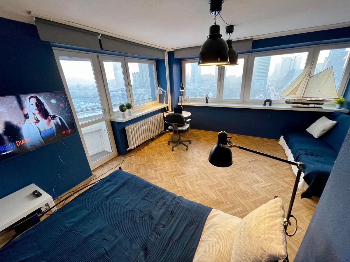 Super Apartament Blue Scisle Centrum Dwie Linie Metra Netflix Wifi 300 Mbs Panorama Miasta วอร์ซอ ภายนอก รูปภาพ